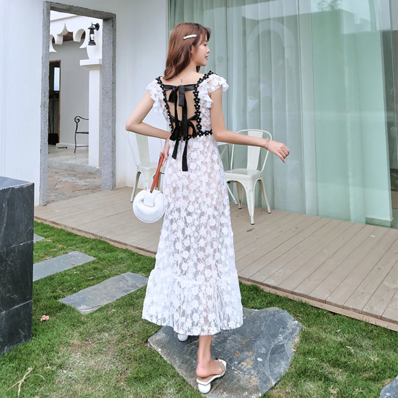 Платье женское длинное белое с открытой спинкой | Женская одежда