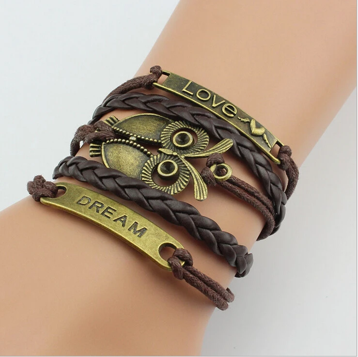 Новый плетеный медный металлический кожаный мужской браслет Многослойные