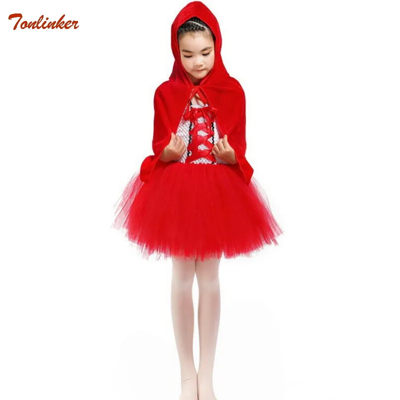 dress and cape Детское красное платье с капюшоном для верховой езды; костюм для маленьких девочек; платье для костюмированной вечеринки; костюм на Хэллоуин Принцесса; одежда; Вечерние Нарядные платья - Цвет: dress and cape