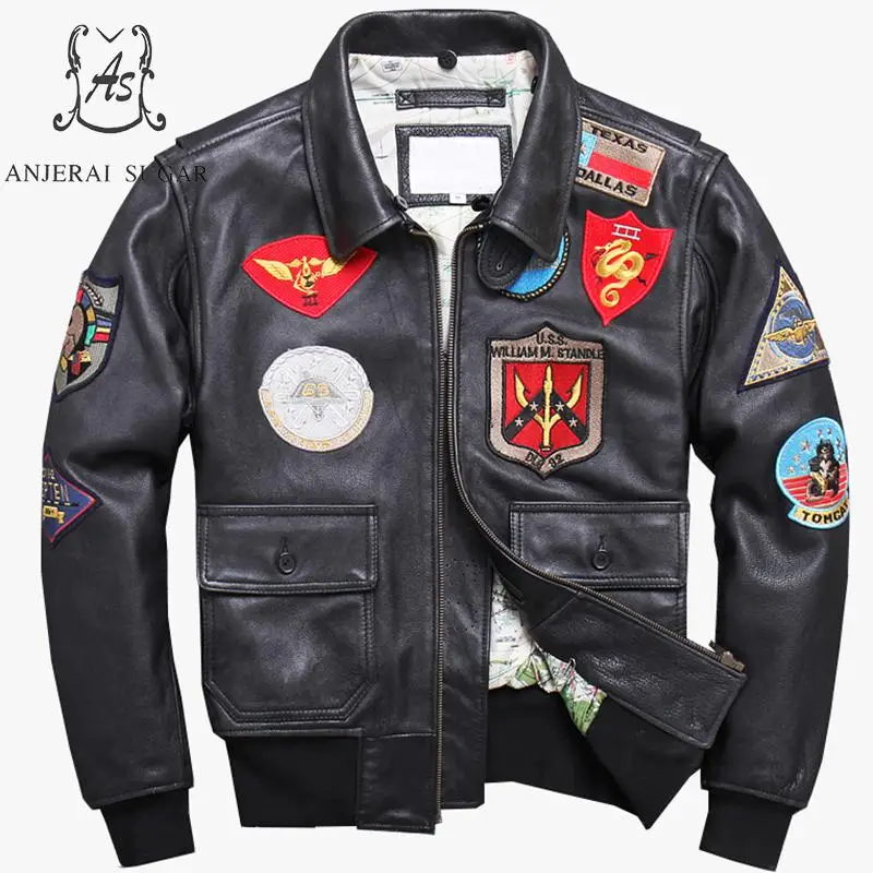 Мужская мотоциклетная куртка с меховым воротником и вышитым логотипом|Мужские