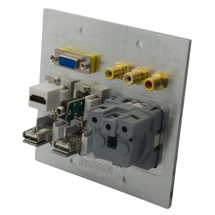 120X120 мм алюминиевая лицевая панель с HDMI 3,5 мм аудио 3RCA AV USB VGA EU силовая настенная пластина и поддержка DIY