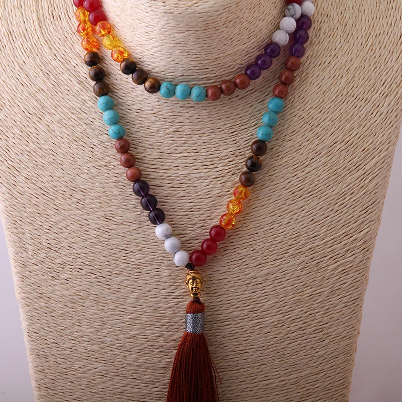 Fashion Long Tassel Yoga Jewelry Multi Stone Buddha Halsband Women Seven Chakras Necklaces | Украшения и аксессуары