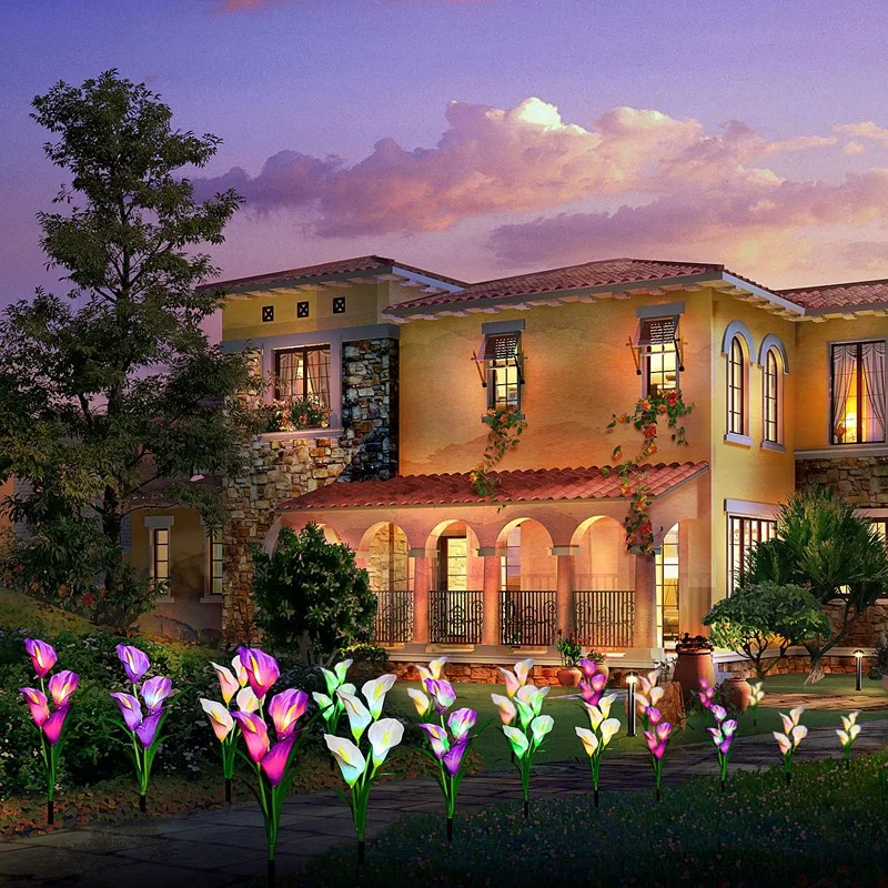 Outdoor Solar Garden Lights Led Powered Stake Path With 8 Calla Lily Flower Multi-Color Changing S | Лампы и освещение