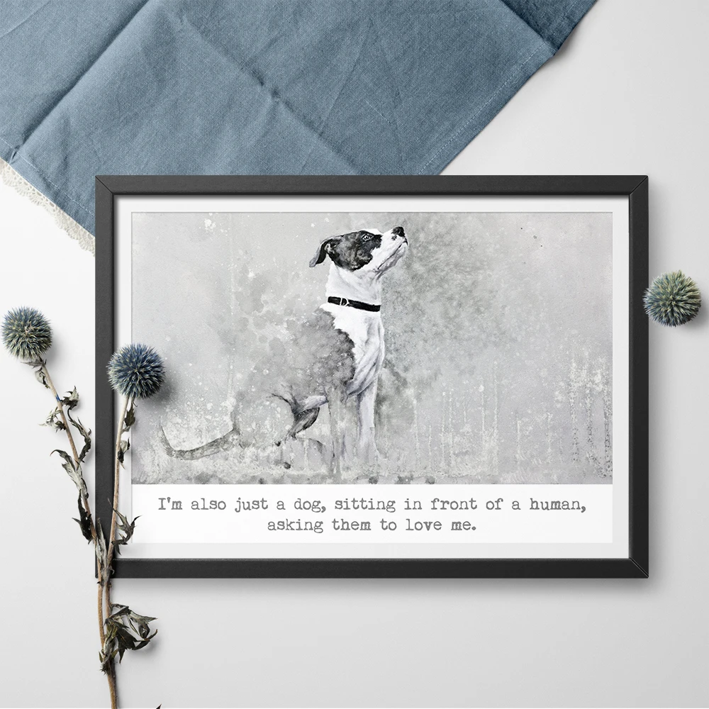 Художественный постер с изображением сидячей собаки питбуля животное Картина на