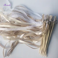 new arrived 30pcslot champagne jute lace wedding ribbon wands stick confetti stream with big sliver bells for wedding party