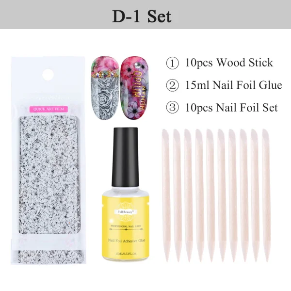 D-1 Set Фольга для ногтей клеевой гель набор цветок Звездная Holo бумага DIY переводная Фольга для ногтей черная Прозрачная основа под лак гель маникюр CH798-1 - Цвет: D-1 Set