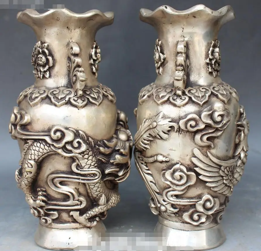 China Dragons Dragon Phoenix Fenghuang Flower Vase Bottle Jardiniere Pair | Дом и сад