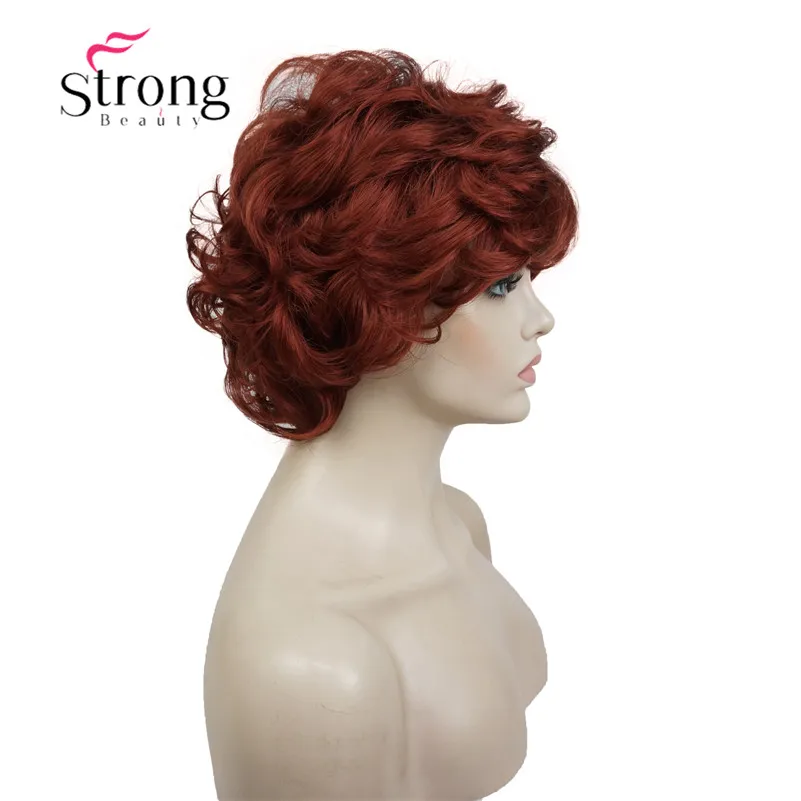 StrongBeauty короткие мягкие взъерошенные кудри парик Рыжий, темно-коричневый полный синтетические парики для женщин