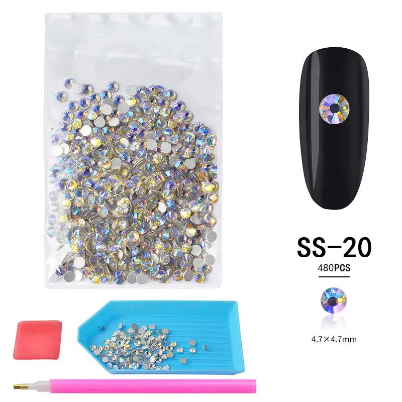 SS20 (480Pcs) 1 упаковка смешанные SS3-SS20 Звездные AB Кристаллы Стразы для ногтей Блеск 3D FlatBack Стеклянные стразы драгоценные камни с точечными инструментами для украшения ногтей - Цвет: SS20 (480Pcs)