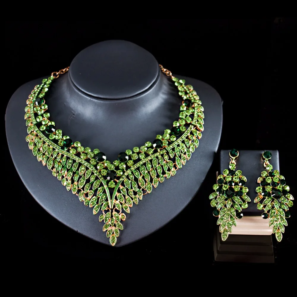 

Parure Bijoux Femme, четыре цвета, модные свадебные украшения африканские бусы ожерелье и серьги, кристалл, набор ювелирных изделий, бесплатная дост...