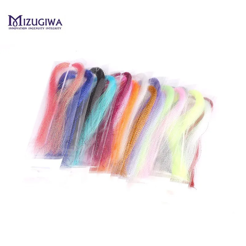 

Mizugiwa 100Packs/lot Fly Fishing Tying Crystal Flash Fly Tying Mate String Jig Hook Lure Flashing Line Snapper Rig Mix Color