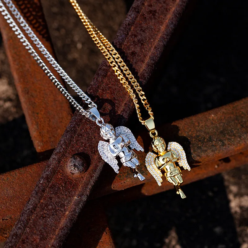 Iced Out Крылья Ангел кулон ожерелье для мужчин женщин подарки 2 цвета AAA циркон хип