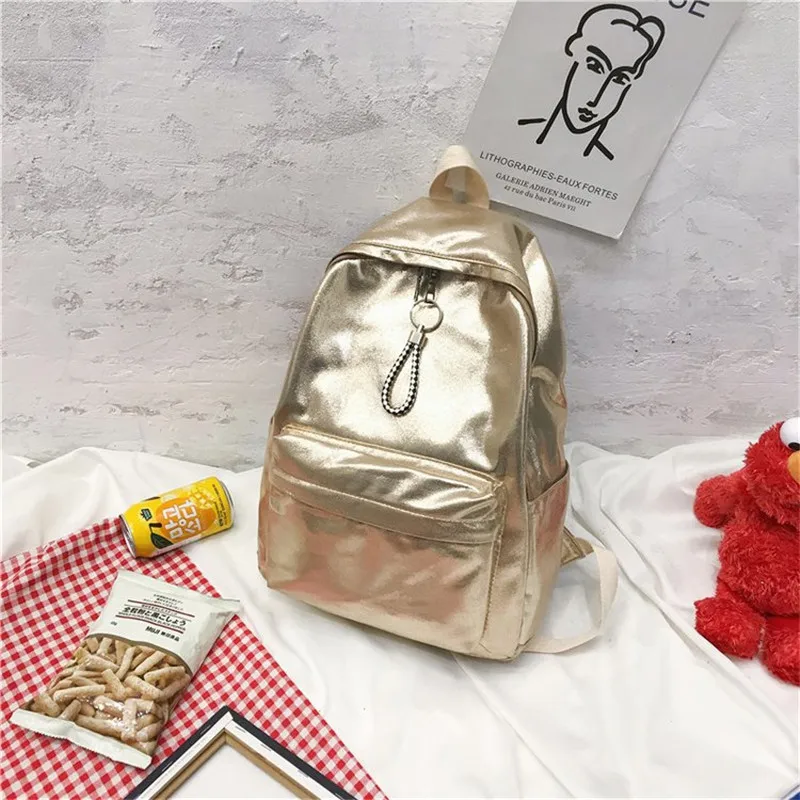 Золотистый однотонный серебристый школьный рюкзак для девочек и мальчиков