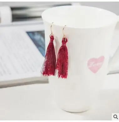 Ea989 красный черный синий кисточкой линии Висячие серьги Этнические хлопковые