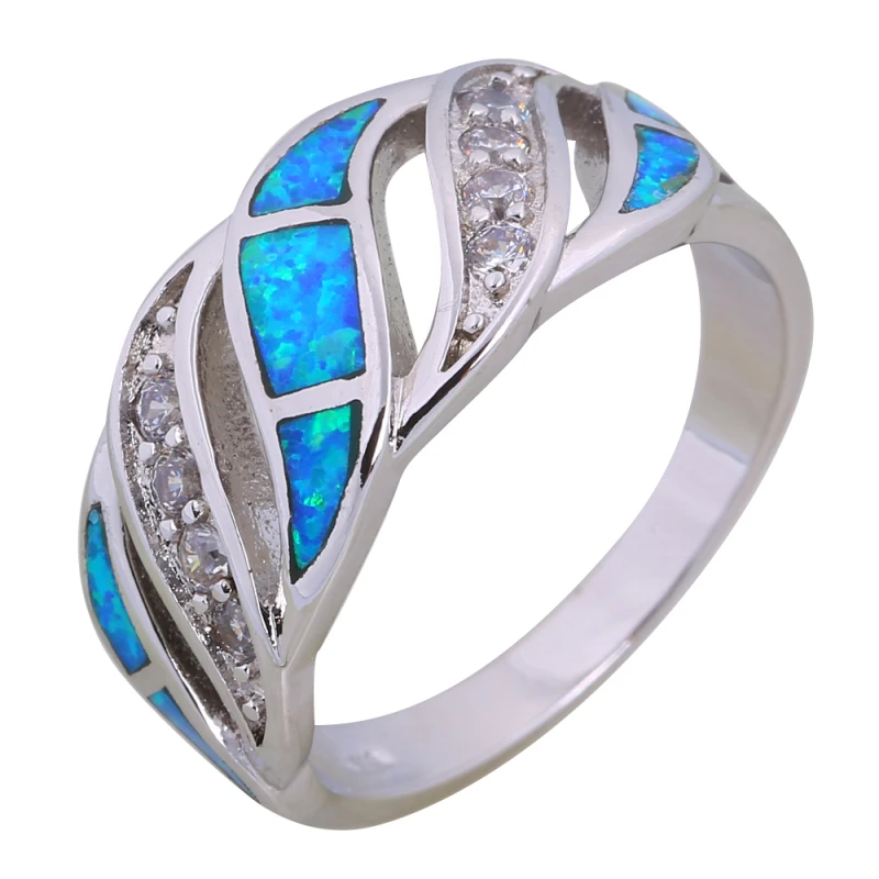 

Wedding Ring Silver Color Rings For Women Blue Opal Ring Silver Jewelry For Women Size 6 7 8 9 10 R599