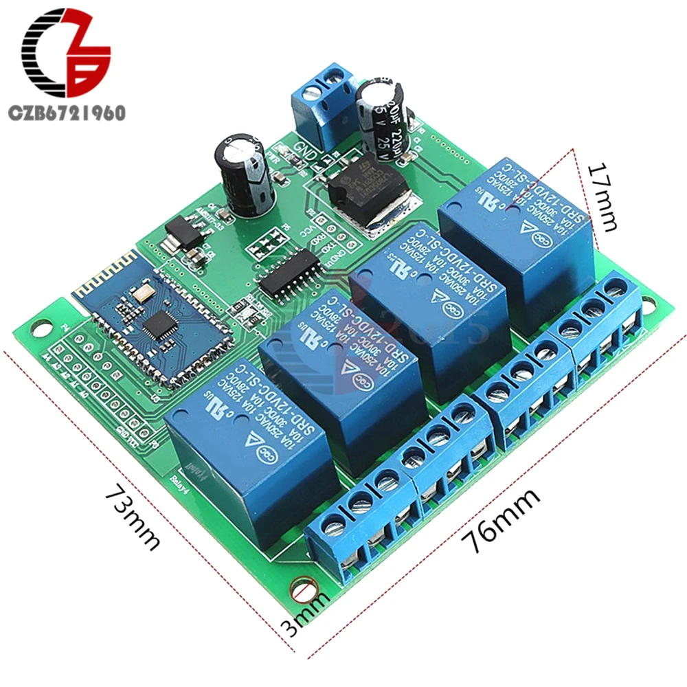

12V 4 CH Bluetooth Relay Module Remote Switch for Android Mobile DIY DC
