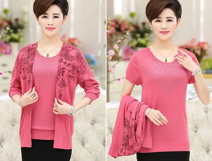 Jumper Sweater Women Plus Size Long Sleeved clothing 2018 Middle-Aged Autumn Cardigan two piece knitted sueter mujer SC605 |