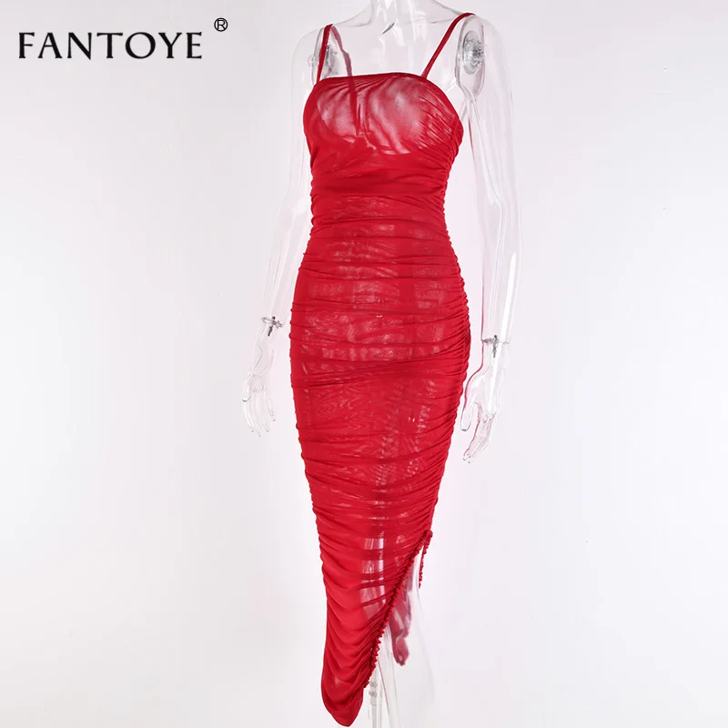 Fantoye, с рюшами, прозрачное сексуальное платье для вечеринки, женское,, без бретелек, с разрезом, длинное, макси платье, Elgant, лето, осень, бодикон, Клубная одежда, Vestidos