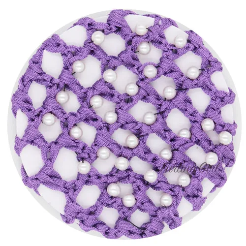 Purple Устройство для девочек 1 предмет, платье для девочек с жемчугом и бальных танцев пучок волос держатель снуд сетка для волос катание накладные волосы на крючке, индивидуальные красочные держатель с искусственным жемчугом - Цвет: Purple