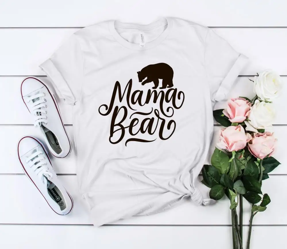 Женская хлопковая Футболка с принтом Mama Bear Повседневная забавная футболка для