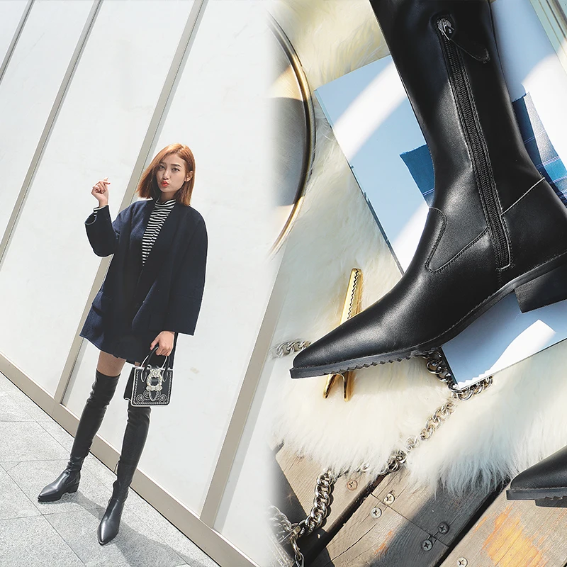 Ins/хит продаж женские ботфорты из натуральной кожи большие размеры 22-26 5 см