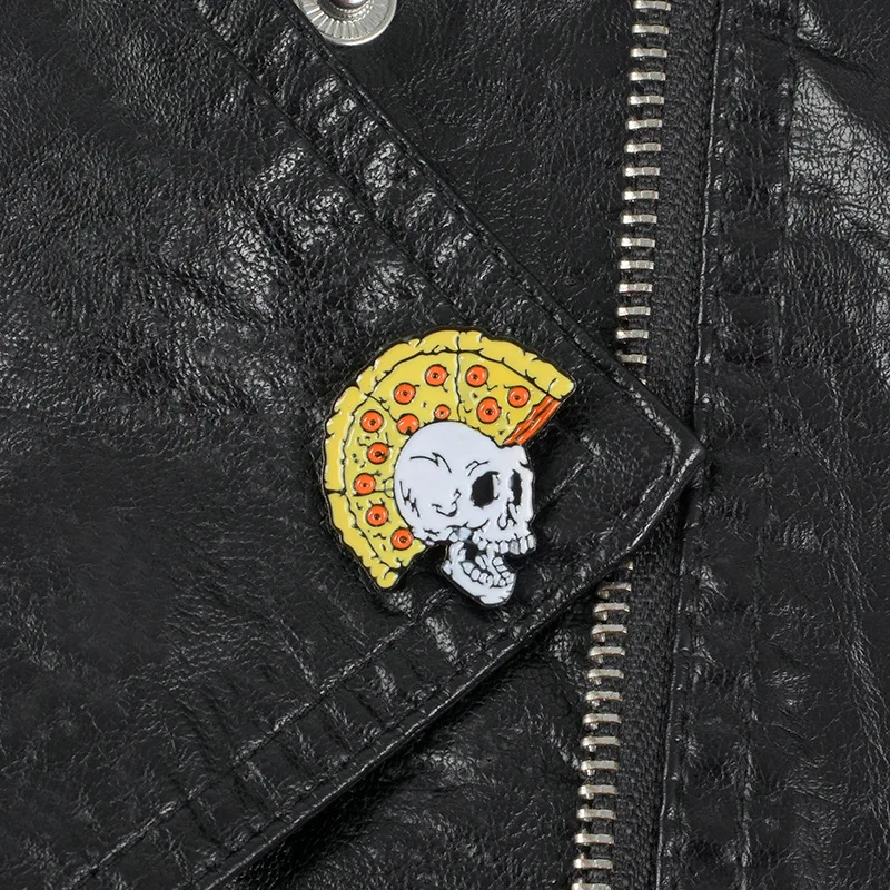 2019 забавная прическа пицца эмалевые булавки с черепом значки со скелетом