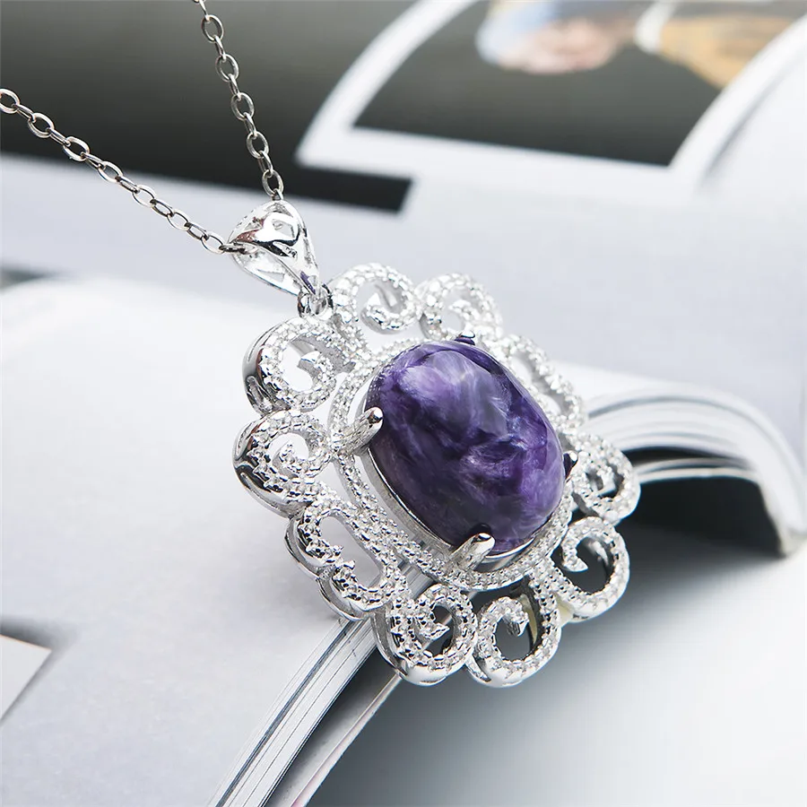 Genuine Purple Natural Stone Pendant Healing Crystal Necklaces Fashion Women Lady Men Charoite | Украшения и аксессуары