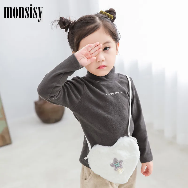 Monsiy сумка с искусственным мехом и сердечком для девочек сумочка Детский кошелек