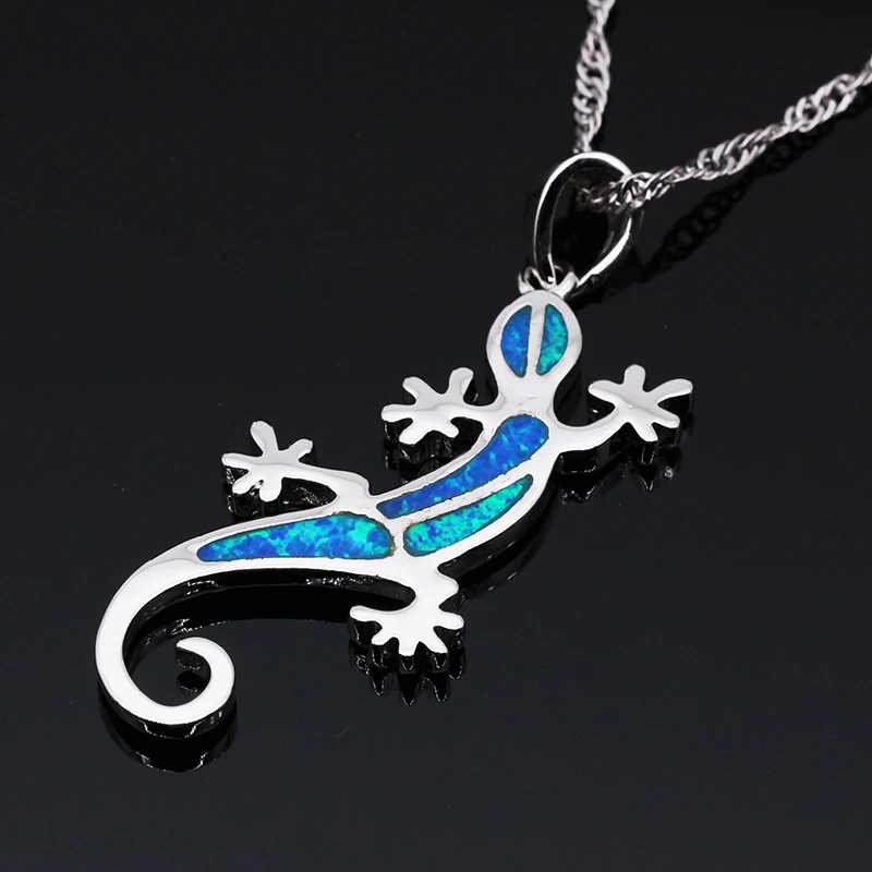 Яркая модная бижутерия в форме геккона с серебряной цепочкой OP003|blue opal pendant|opal