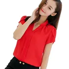 YRRETY летняя одежда размера плюс 3XL белая рубашка женская стильное джинсовое платье с коротким рукавом в стиле кэжуал для отдыха шифоновая блузка плиссированное платье с v-образным вырезом, для офиса, женские топы