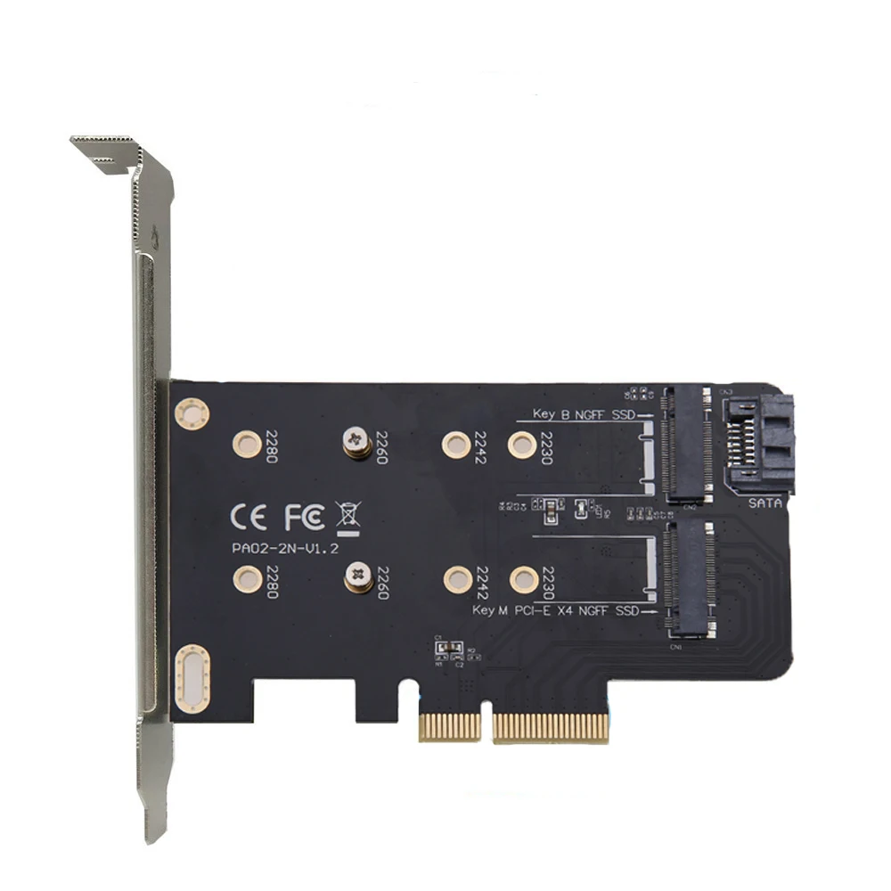 2 порта M.2 PCIE адаптер карты M key NGFF SSD к адаптеру PCI E X4 и B SATA + 7 контактный кабель|m.2