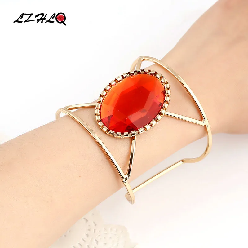 Модные трендовые металлические браслеты LZHLQ с овальным камнем простые широкий