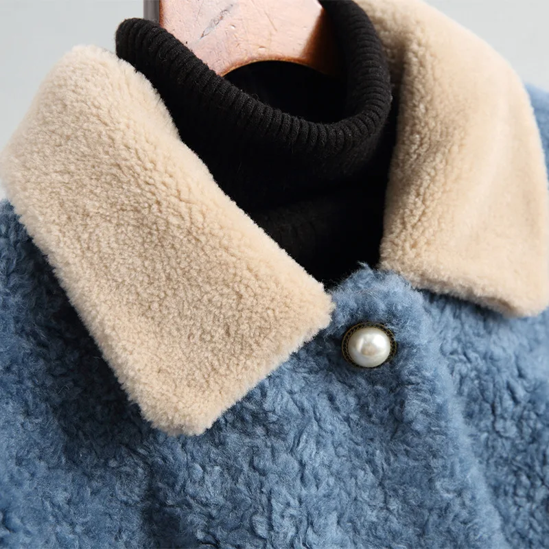 2018 New Girls Winter Real Fur Coat One Lamb Long Paragraph L Collar Sheep Shearing Thick Warm Slim Jacket LE333 | Женская одежда