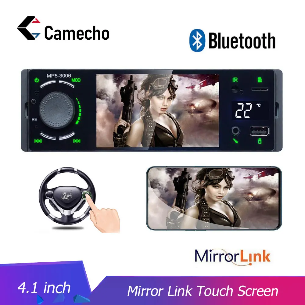 Camecho 1 Din Bluetooth автомобильное радио 4 ''сенсорный экран зеркальная связь