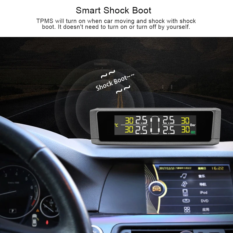 Junsun TM204 шин воздушный Давление мониторинга Системы Солнечный TPMS сигнализации