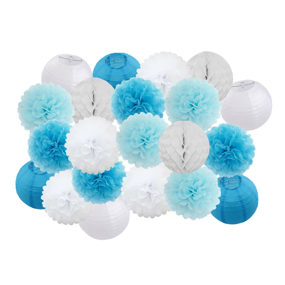 blue set Горячая распродажа 21 шт./компл. розовый набор круглых Бумага Фонари для маленьких девочек украшение для детей крещение вечерние декор висит Изделия из бумаги орнамент - Цвет: blue set