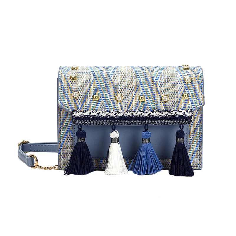 Женская модная жемчужная соломенная сумка богемная женская летняя с кисточками