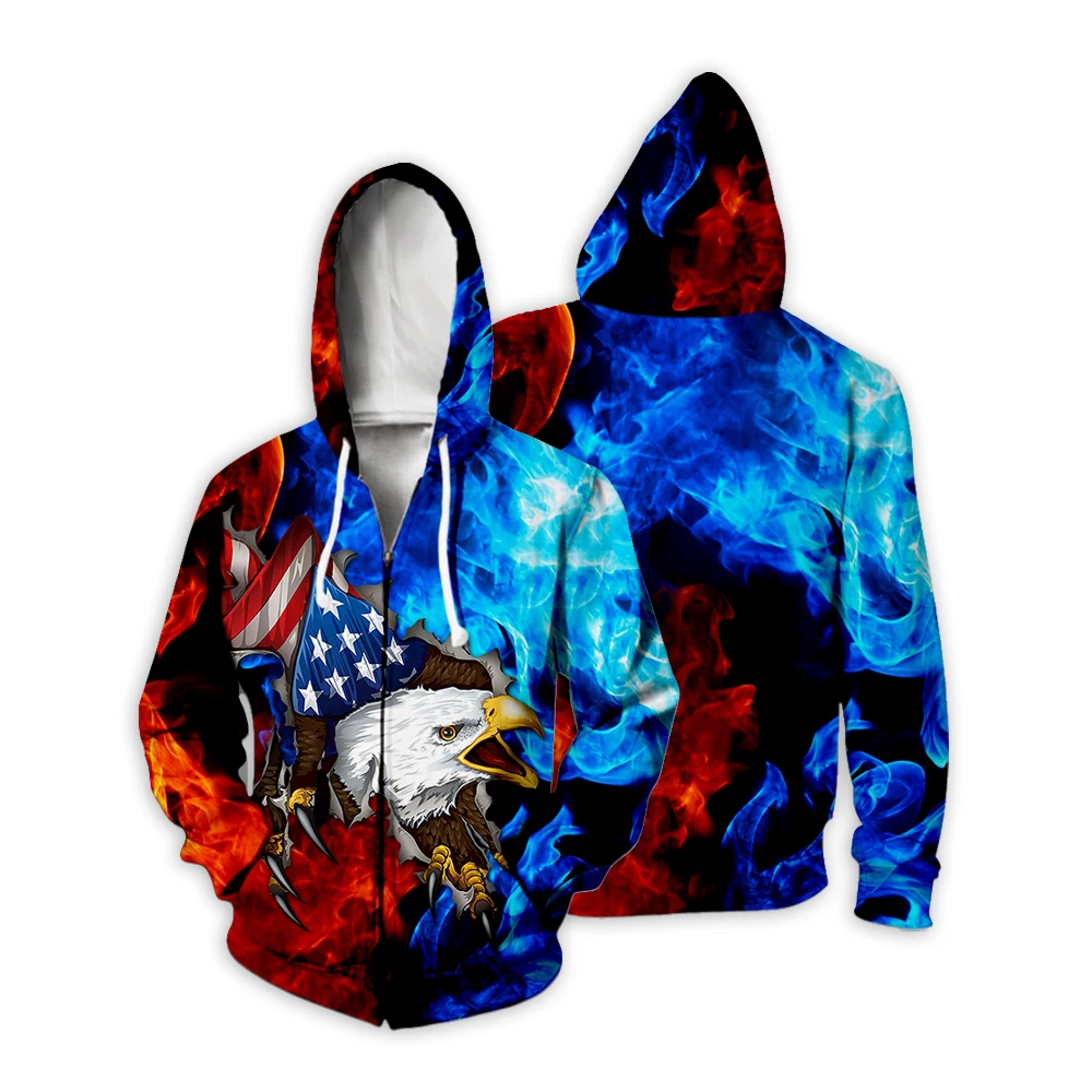 

Newest ice fire USA eagle Hoodies Men/Women Sweatshirt Hooded United States America Independence Day 3D water Hoody ID004