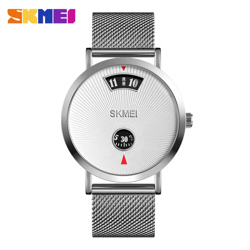 silver steel SKMEI модные простые мужские часы водонепроницаемые с сетчатым ремешком полностью стальные/кожаные часы Мужские кварцевые спортивные часы Relogio Masculino - Цвет: silver steel