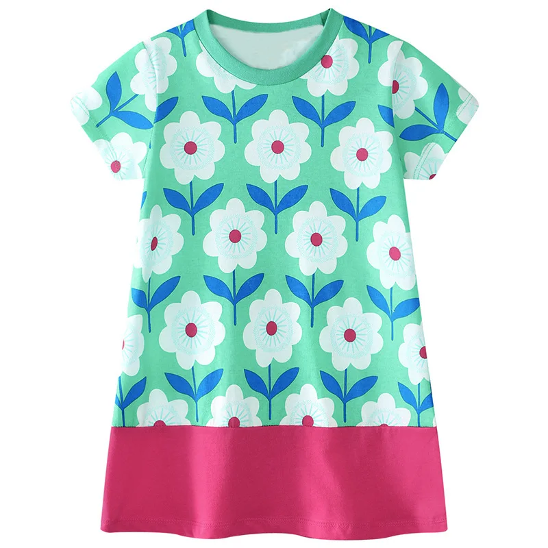 Dxton Kids Girls Dress Flower Printed Princess Children Short Sleeve Summer Costumes Patchwork For | Детская одежда и обувь