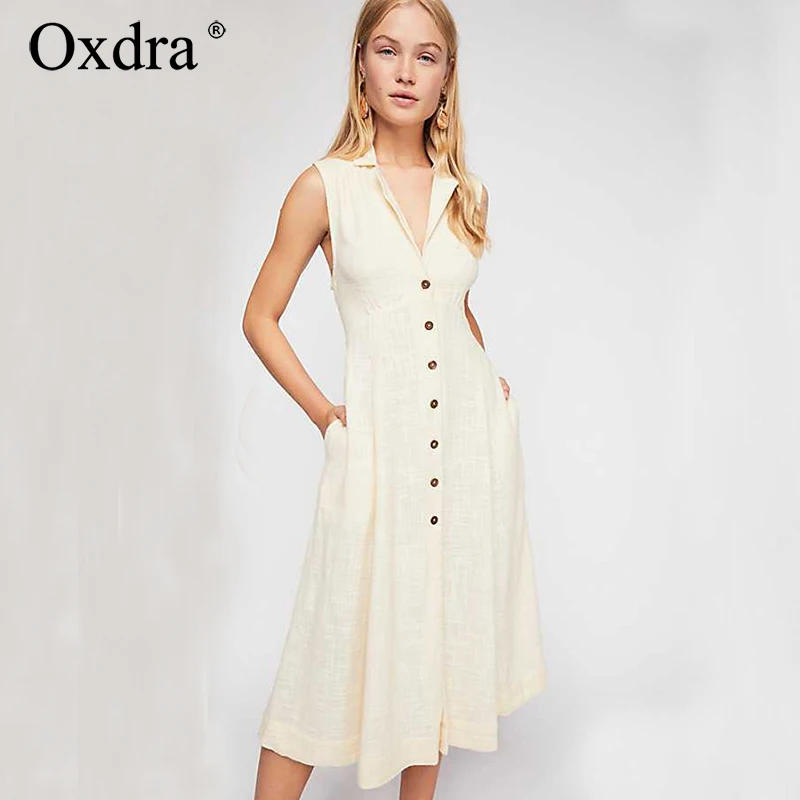 Oxdra 2019 Лето Горячая тренд выдалбливают платья женская одежда без рукавов