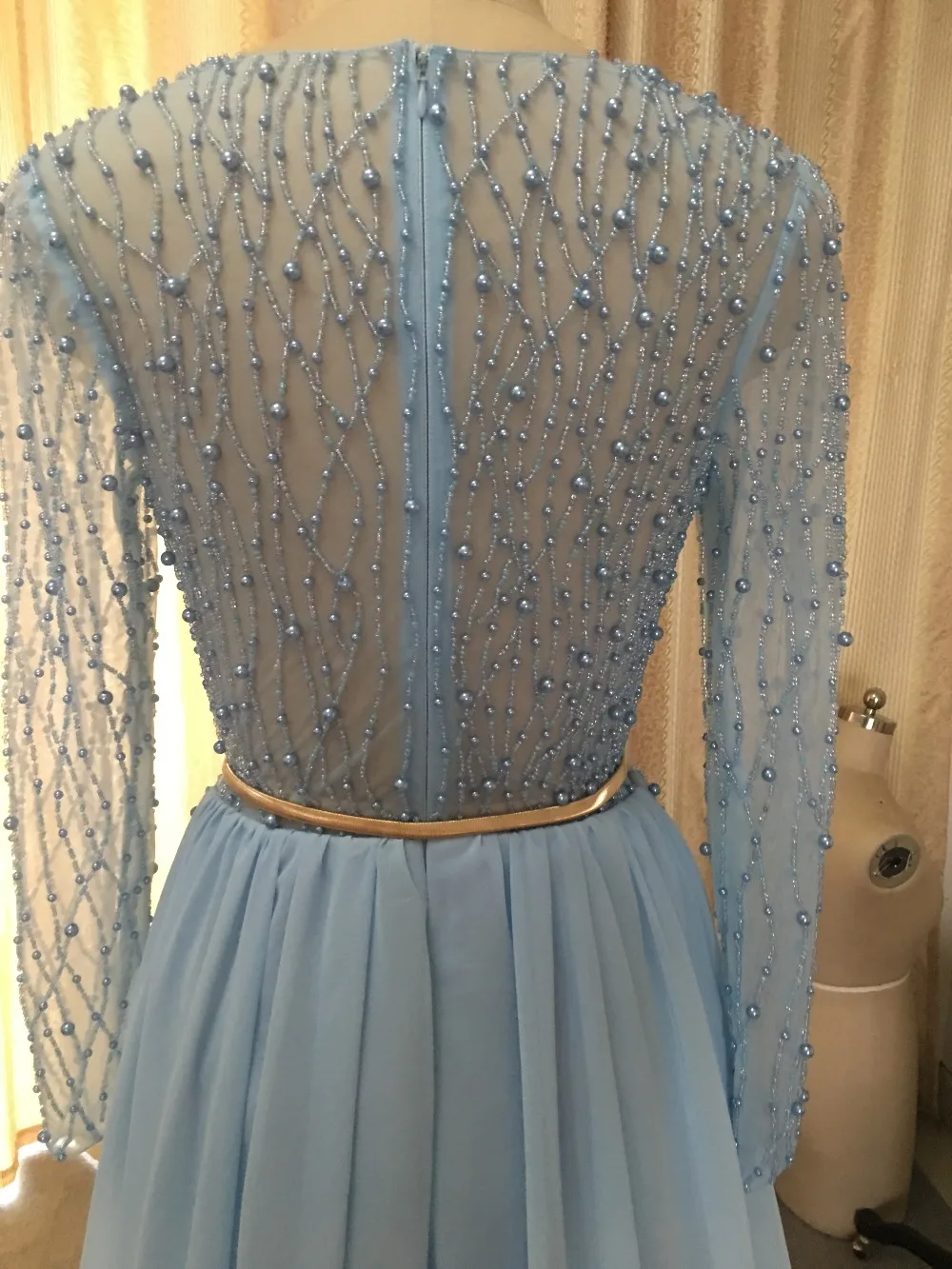 Elie saab Сексуальная Глубокий V шеи высокий разрез ceu azuvestidos longos последние вечернее платье дизайн халат de soir e цвет небесно-синий платье ночное платье
