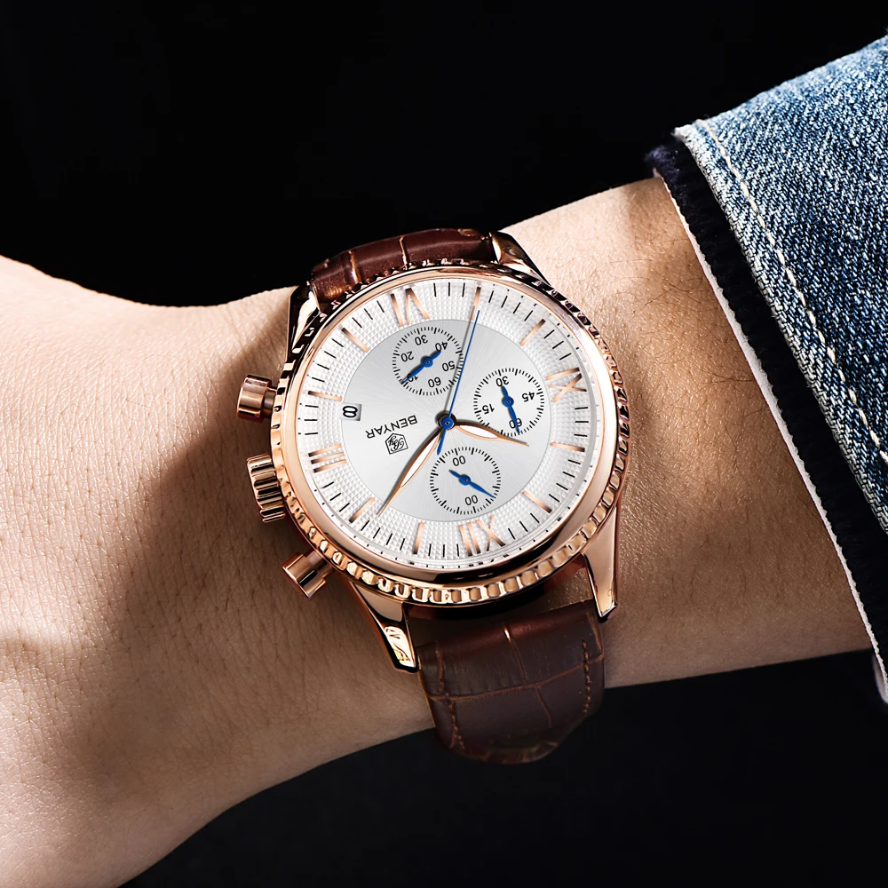 

BENYAR Men's Watch Fashion Leather Waterproof Quartz Watch Men Wristwatch Mens Clock Relogio Masculino reloj hombre 2019 Saati