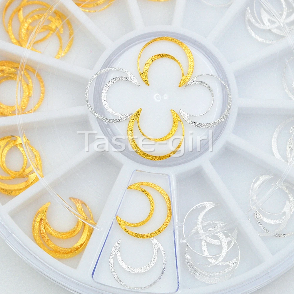 

Satin gold silver metal hollow moon design charms wheel Nail Art Decoration beauty Styling Tools accessoires