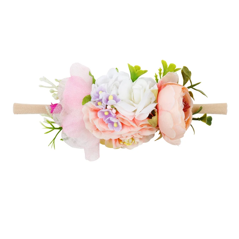 8 IBOWS Hair Accessories Lovely Baby Headband Fake Flower Nylon Hair Bands For Kids Artificial Floral Elastic Head Bands Headwear - Цвет: 8