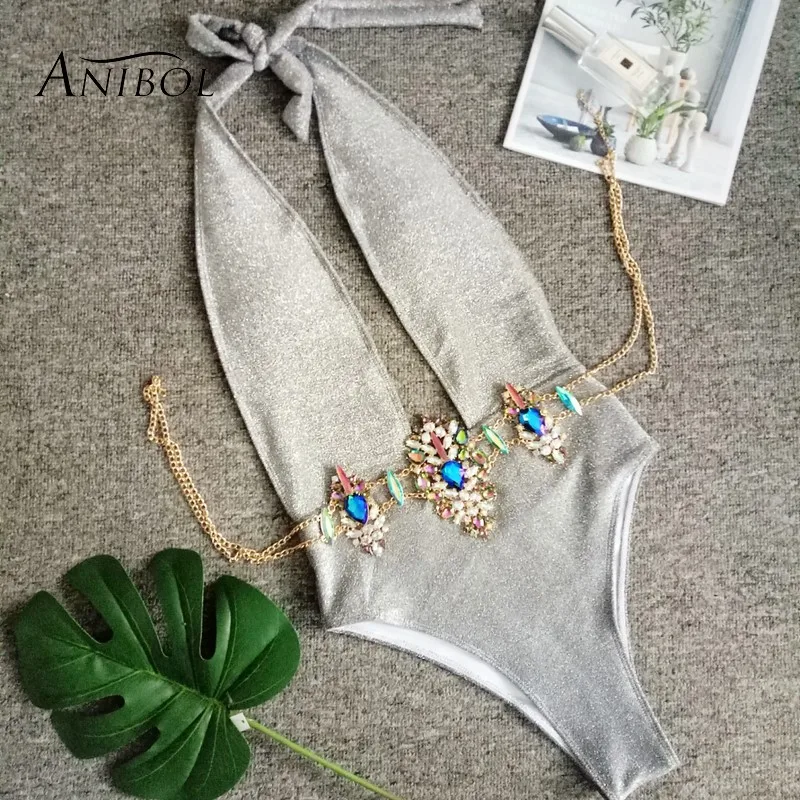 Женский слитный купальник с кристаллами Anibol женский купальный костюм блестками