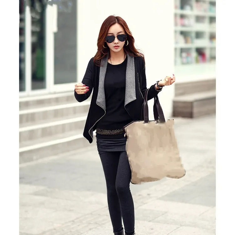 Женский блейзер офисный однотонный с шарфиком и воротником осенний