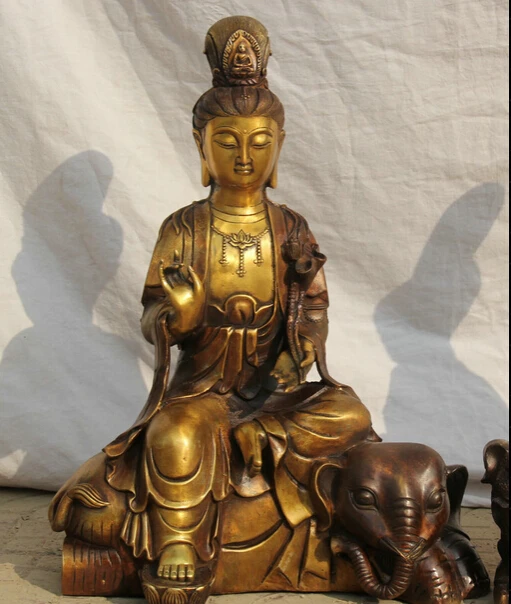 SCY JP S0524 20 &quotТибет Буддизм Бронзовый Gild Ру Йи Сиденье Лев слон Wenshu Манджушри