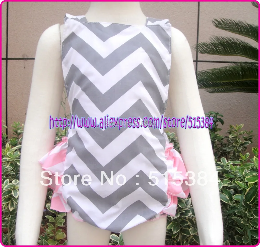 6 шт./лот бесплатная доставка серый шеврон с розовыми оборками комбинезон для