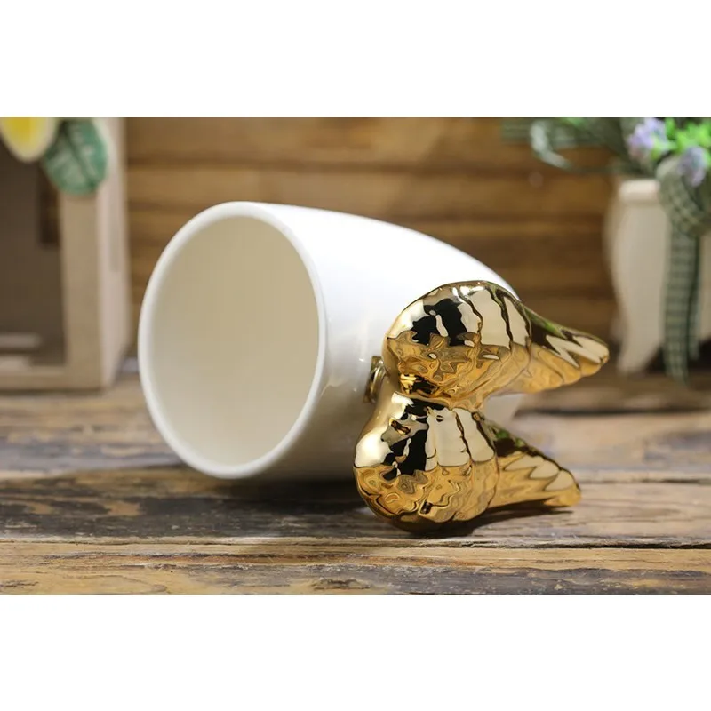 Novelty 3D Golden Silvery Angelic Wing Ceramic Coffee Mug Angel's Wings Handgrip Cup Best Gift | Дом и сад